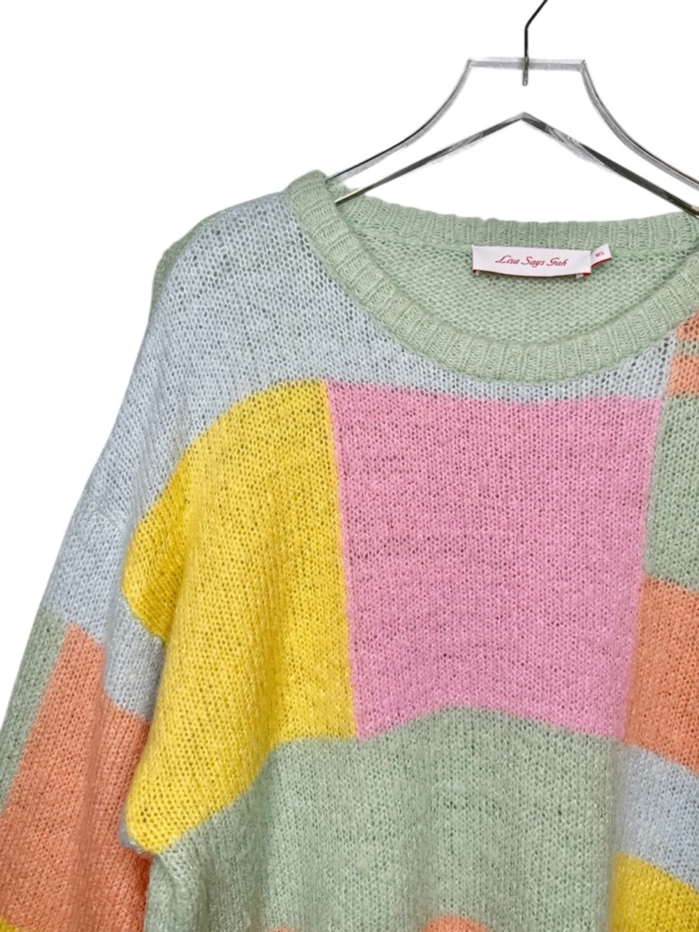 Lisa Says Gah Helen Sweater Pastel Color Block Oversized Pink Green Yellow M/L - Picture 5 of 15